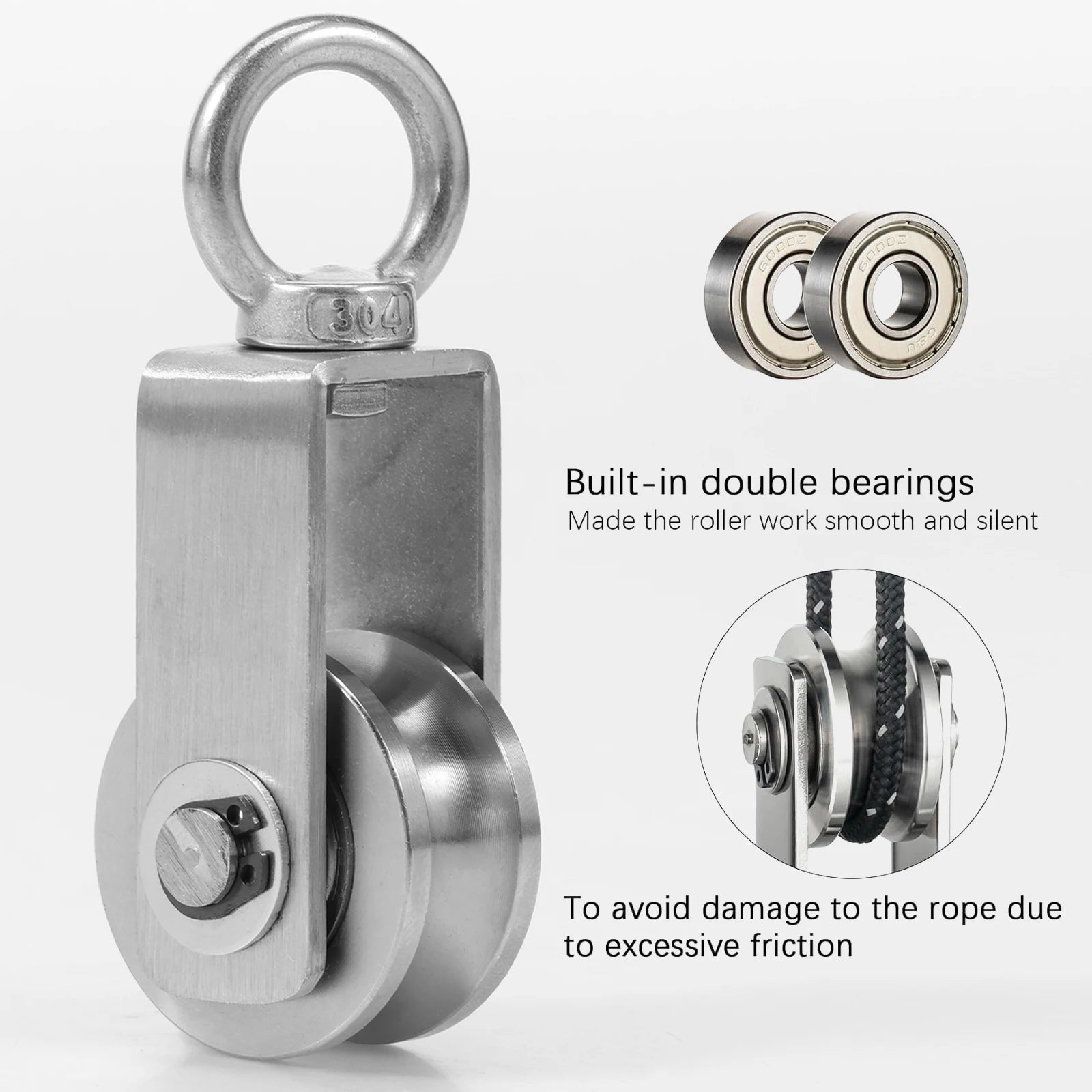 2Pcs Loading Lifting Wheel Tool Bearing Inside Stainless Steel Hanging Cable Pulley Block 360 Degree Swivel Heavy Gym Equipment Zpaxo