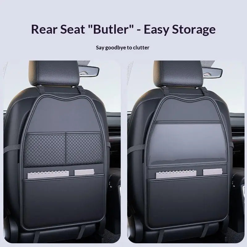 PU Leather Car Seat Back Protector with Pockets & Tablet Holder