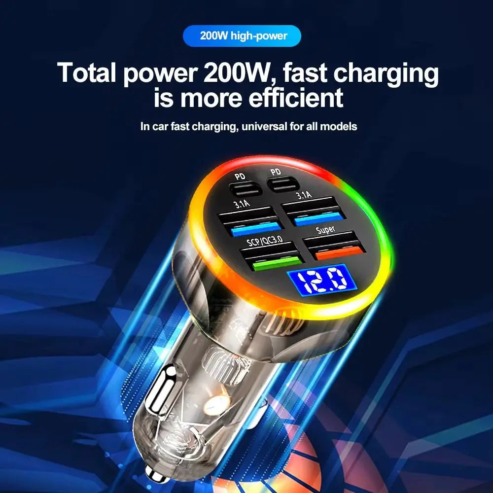 Dual USB Output Mobile Phone Car Charger C Fast Charging 6 Ports Zpaxo