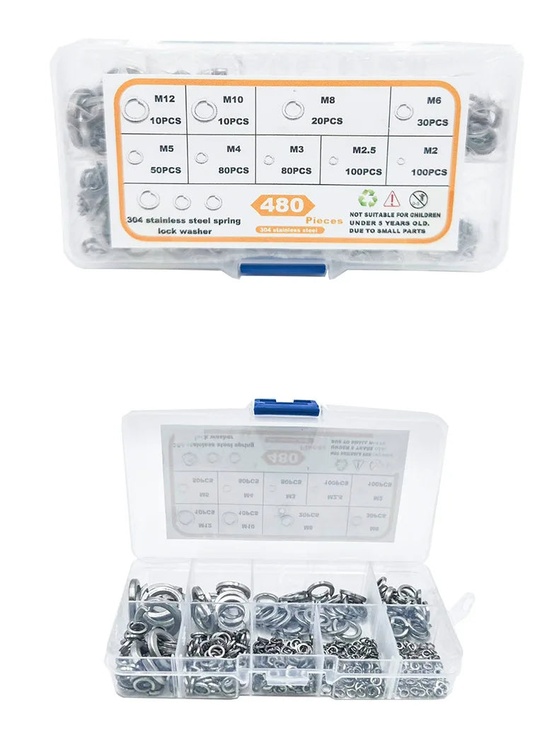 Boxed 304 Stainless Steel Spring Washer Assortment Lock M2-M12