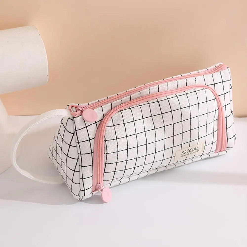 Canvas Triangle Stationery Box,Large Capacity Portable Pencil Pouch Student Stationery Organizer Storage Bag Zpaxo