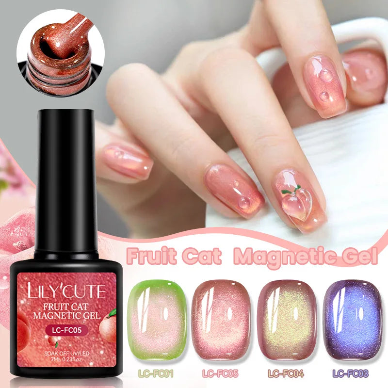 Fruit Cat Magnetic Nail Gel Polish Semi Soak Off Colorful Glass Bead