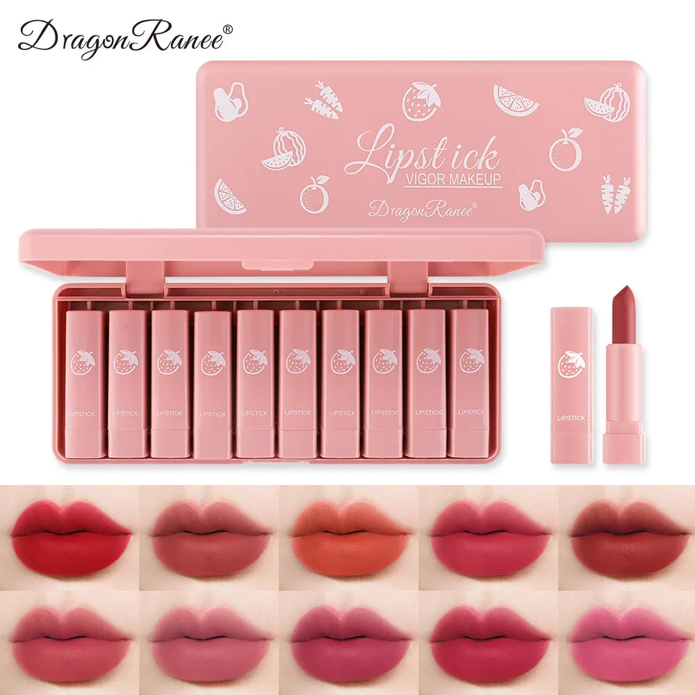 Ten-Piece Lipstick Set, Matte, Long-Lasting, Fade-Resistant Lip Balm, Matte Finish, Brightening, Commuter-Friendly, Nude Color, Gentle and Elegant Lipstick Zpaxo Xindr11