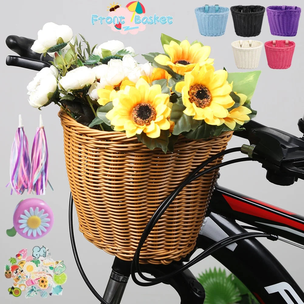 Rainbow Bicycle Basket+bell+tassel+stickers Kid Front Handlebar