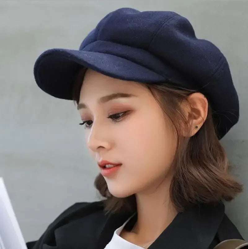 Autumn Winter Hats Women Solid Plain Octagonal Newsboy Cap Men Ladies