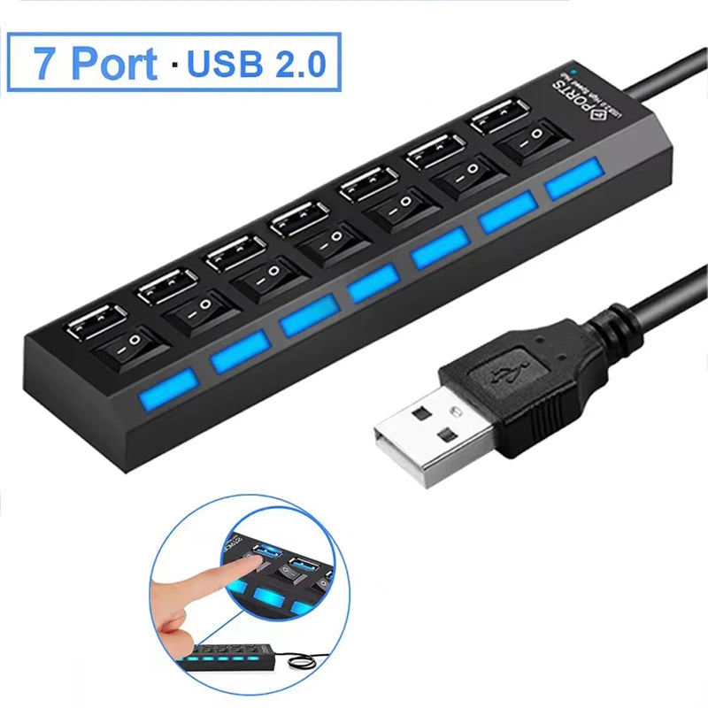7 Ports USB 2 0 Hub Splitter Notebook Macbook Desk Power Adapter