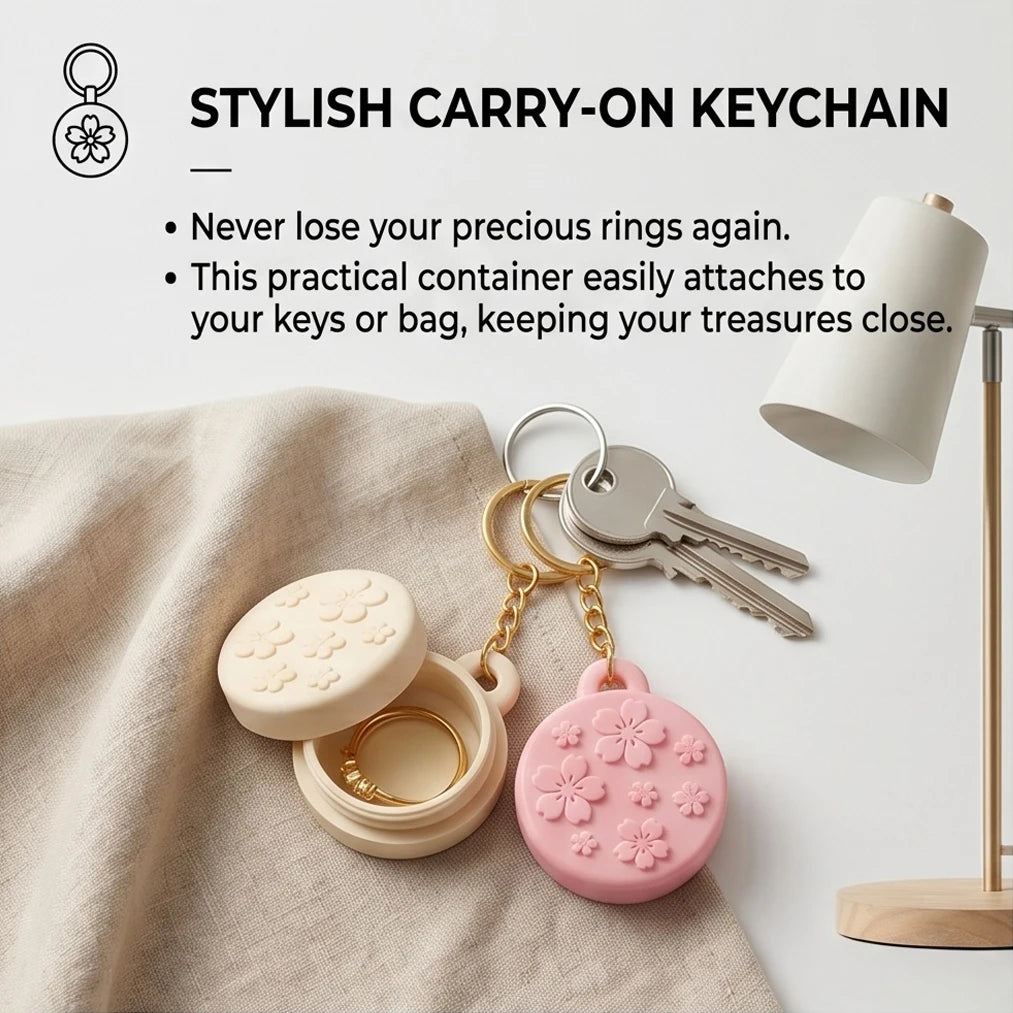 Portable Sakura Ring Holder Keychain Mini Jewelry Storage Case Travel