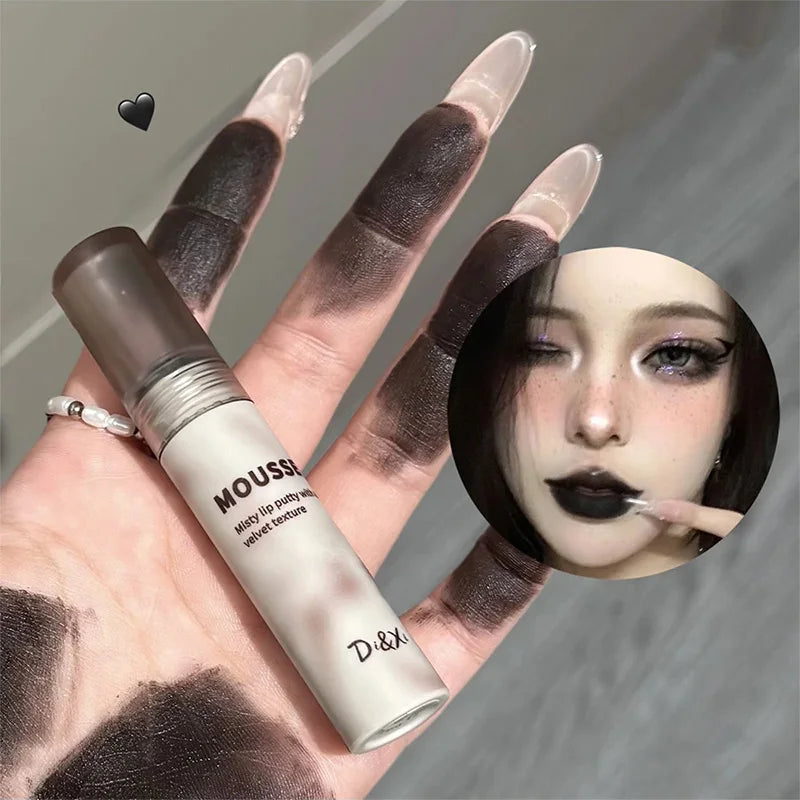 Matte Black Lipstick Waterproof Mousse Lip Mud Nude Brown Gothic