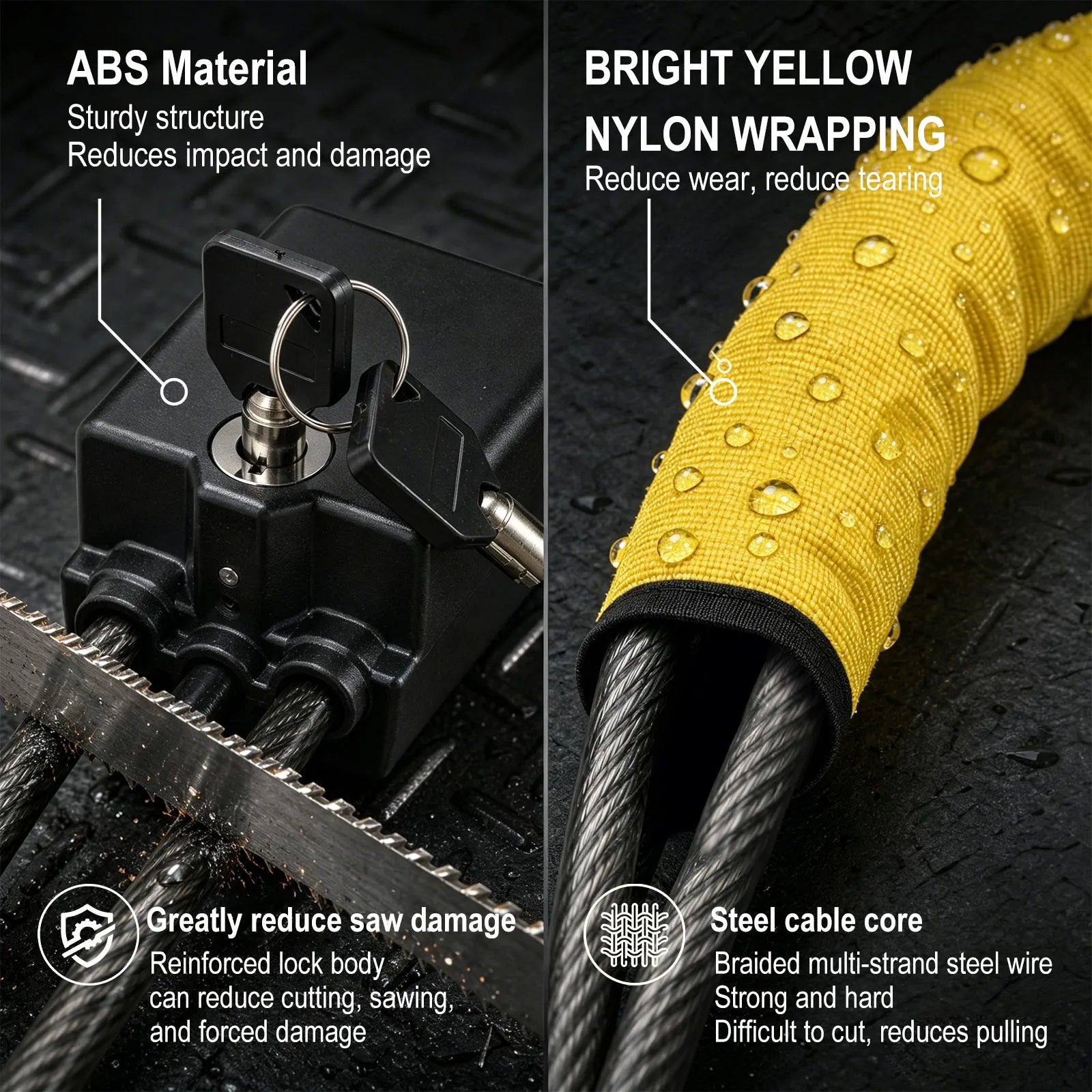 Car Steering Wheel Lock Anti Theft Seat Belt Braided Steel Cable