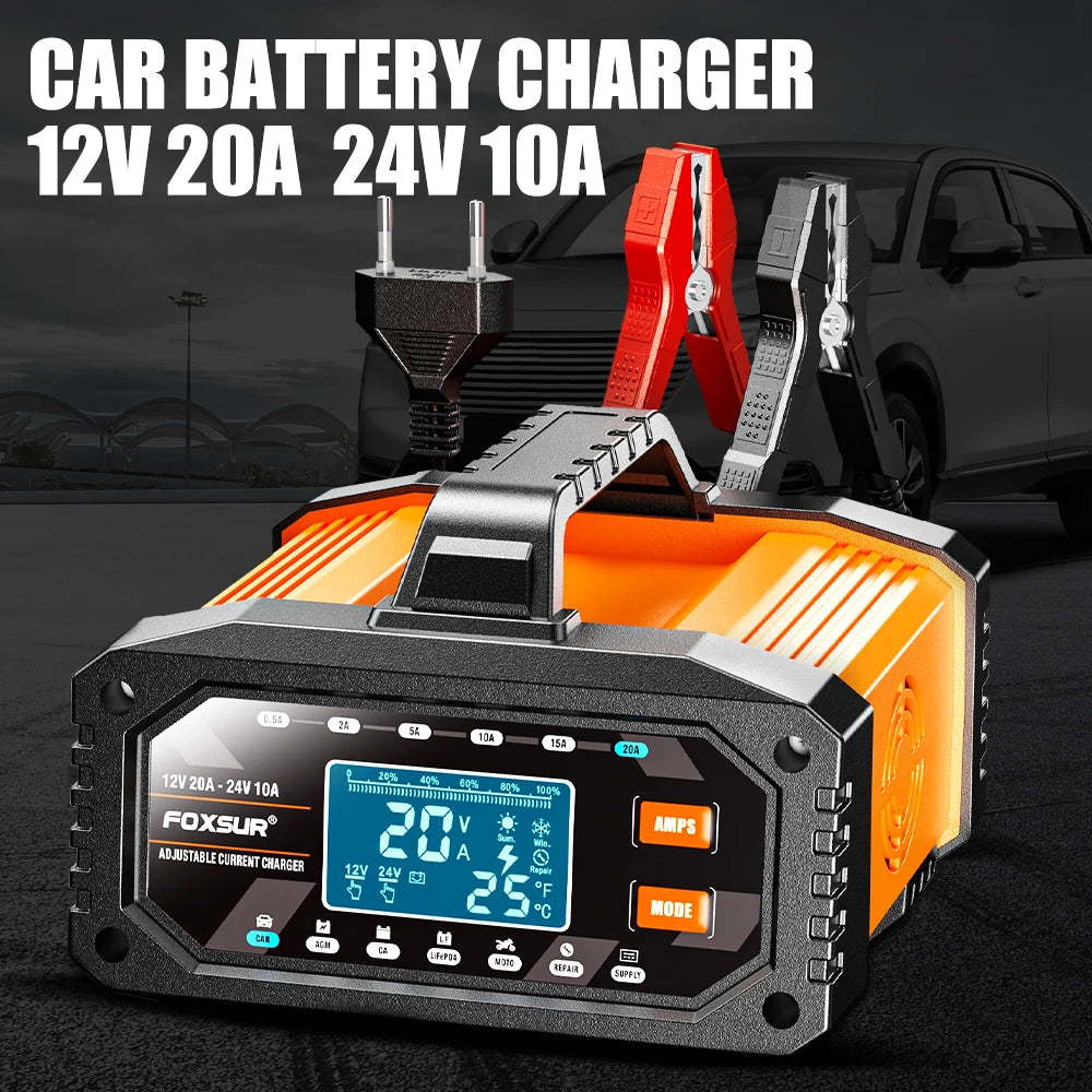 7 Stage Large Screen Digital Display Smart Battery Charger 12V 24V