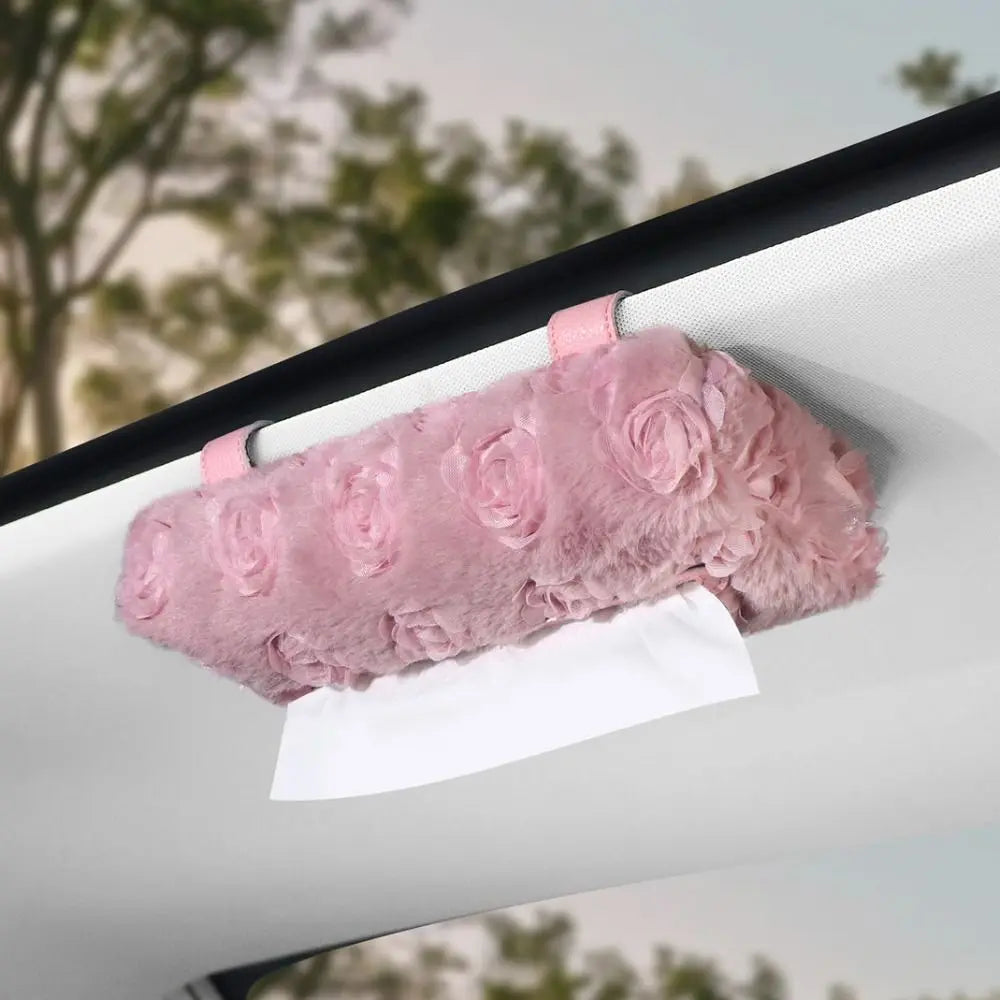 Car Accessories Leather Rose Tissue Box Pink Black Cute Napkin Zpaxo