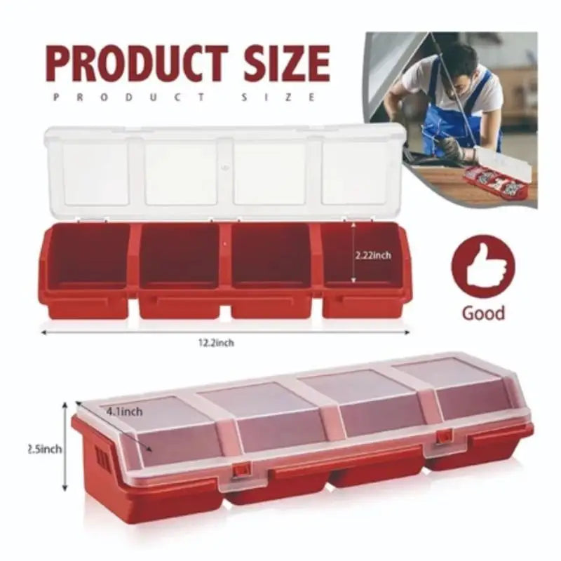4-Grid Plastic Hardware Storage Box with Lid | Screw Organizer