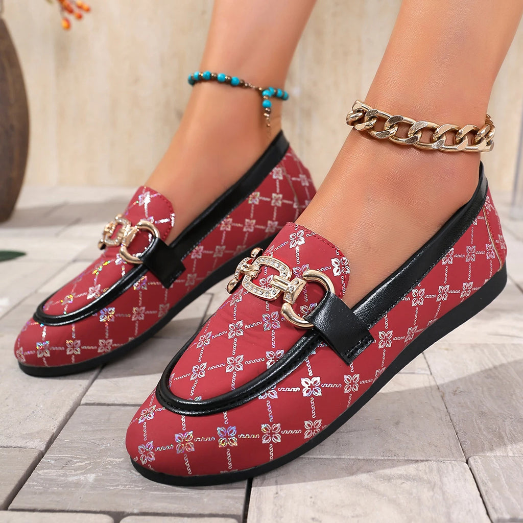 Women Loafers Comfortable Low Heel Summer Shoes Print Casual Slip-on Zpaxo Red 37