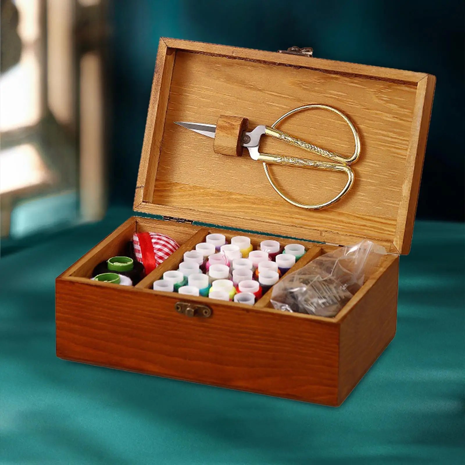 Vintage Wooden Sewing Box – 3-Compartment Organizer Wooden Sewing Box Zpaxo