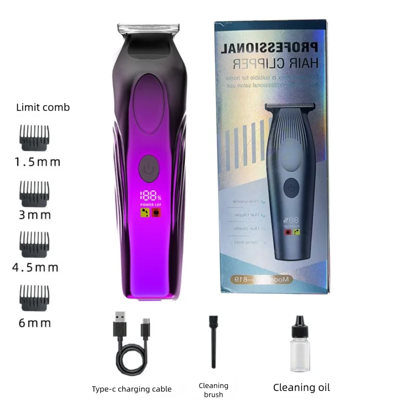 Electric Hair Clipper Household Carving Pusher Bald Head Shaver Zpaxo PURPLE USB Type-C