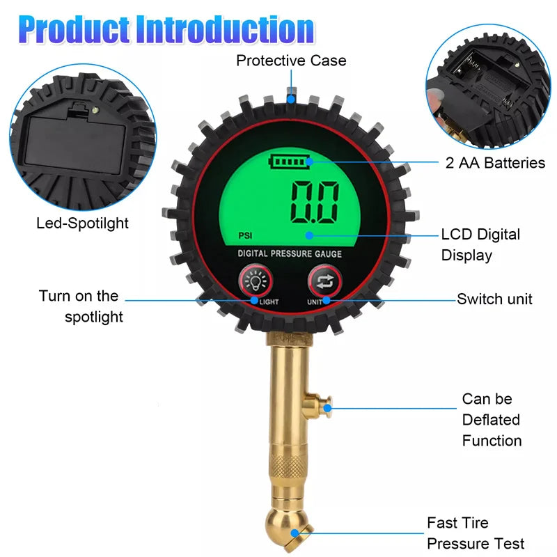 Digital Tire Pressure Gauge 3–255 PSI | LCD Backlight