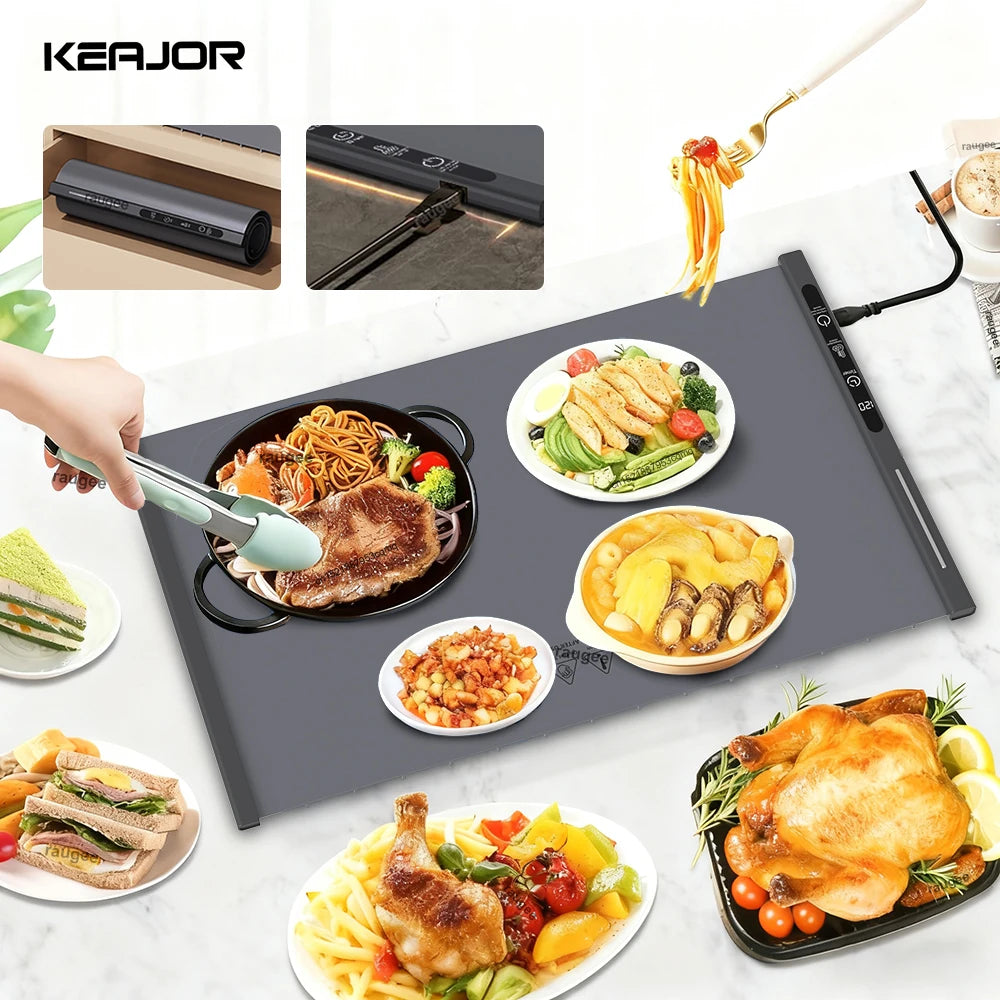 Electric Food Warmer Mat Foldable Warming Tray 8 Tem Setting Full