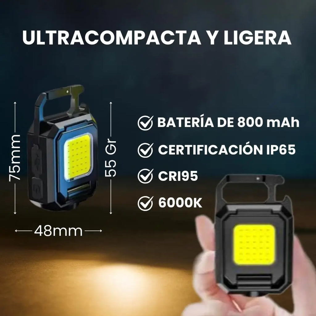 Mini COB Keychain Flashlight – USB Rechargeable, 90° Foldable