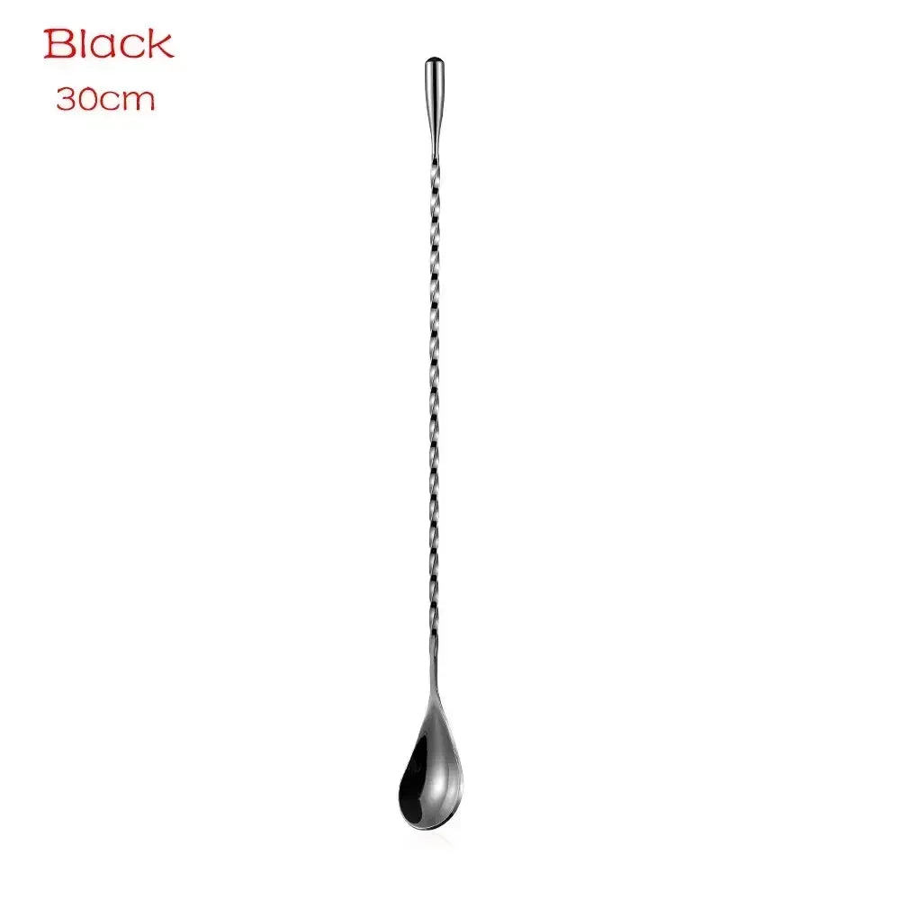 Kitchen 30cm Long Handle Cocktail Stirrers Bartender Mixing Stick Spoon Stainless Steel Barman Kit Accessories Whisky Shaker Bar Zpaxo Black 1pc