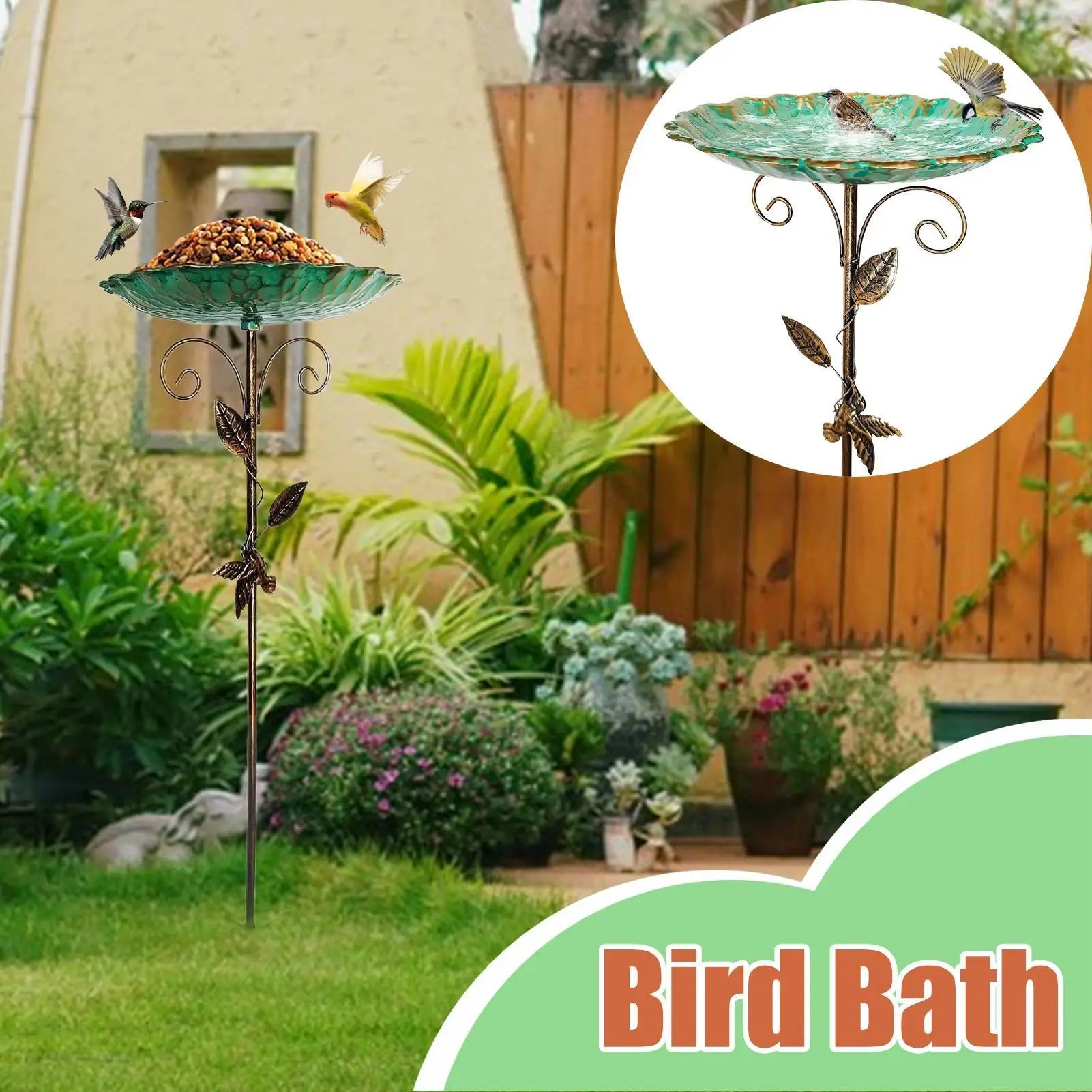 Birdbaths for Outdoors Lawn Birdfeeder Standing Metal Bird Feeder Bowl Height Adjustable Winterproof Decorations for Yard Patio Zpaxo