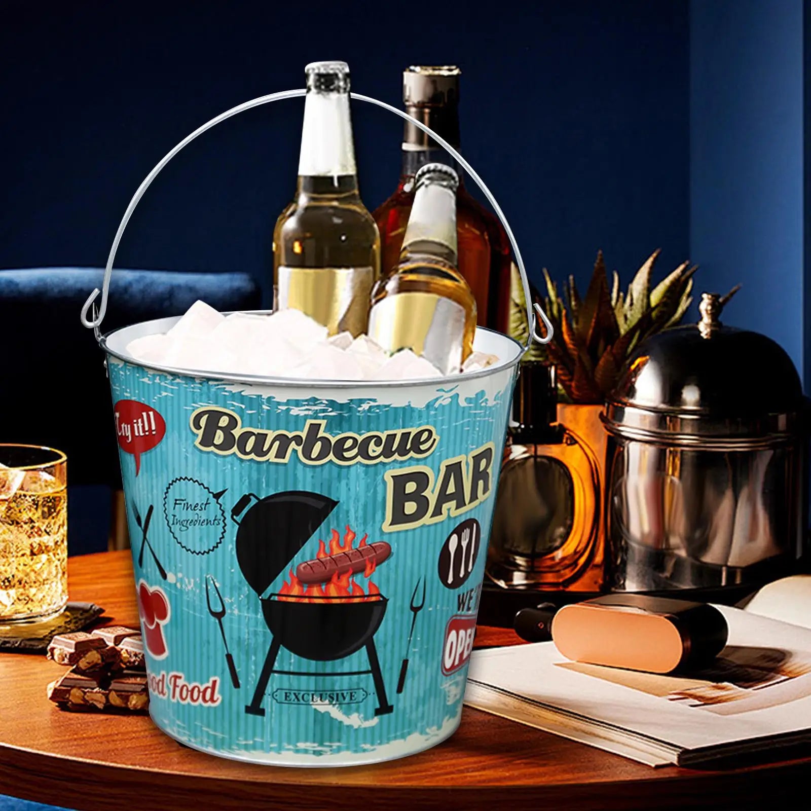 Round Metal Ice Bucket – Wine & Champagne Chiller for Parties Ice Bucket Zpaxo D