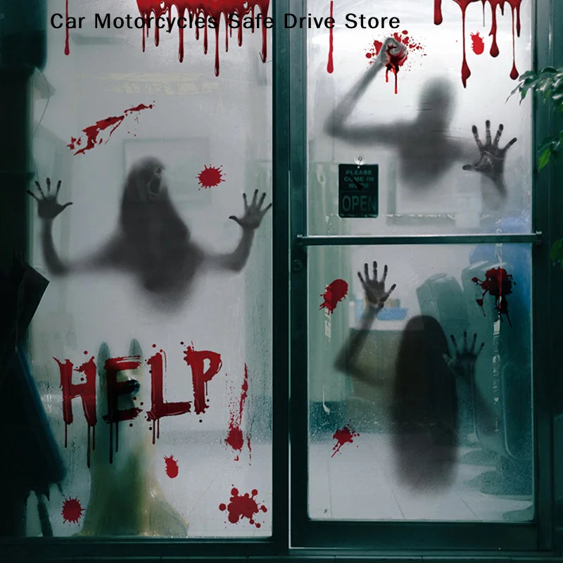 MHalloween Stickers Horror Blood Hand Print Door Window Bathroom