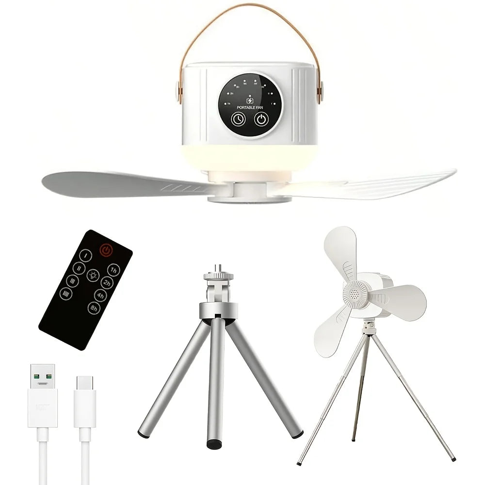 2026 New Portable Rechargeable Ceiling Fan Wireless USB Hanging Fan for Student Dorm Bed Outdoor Camping Zpaxo White With a Shelf