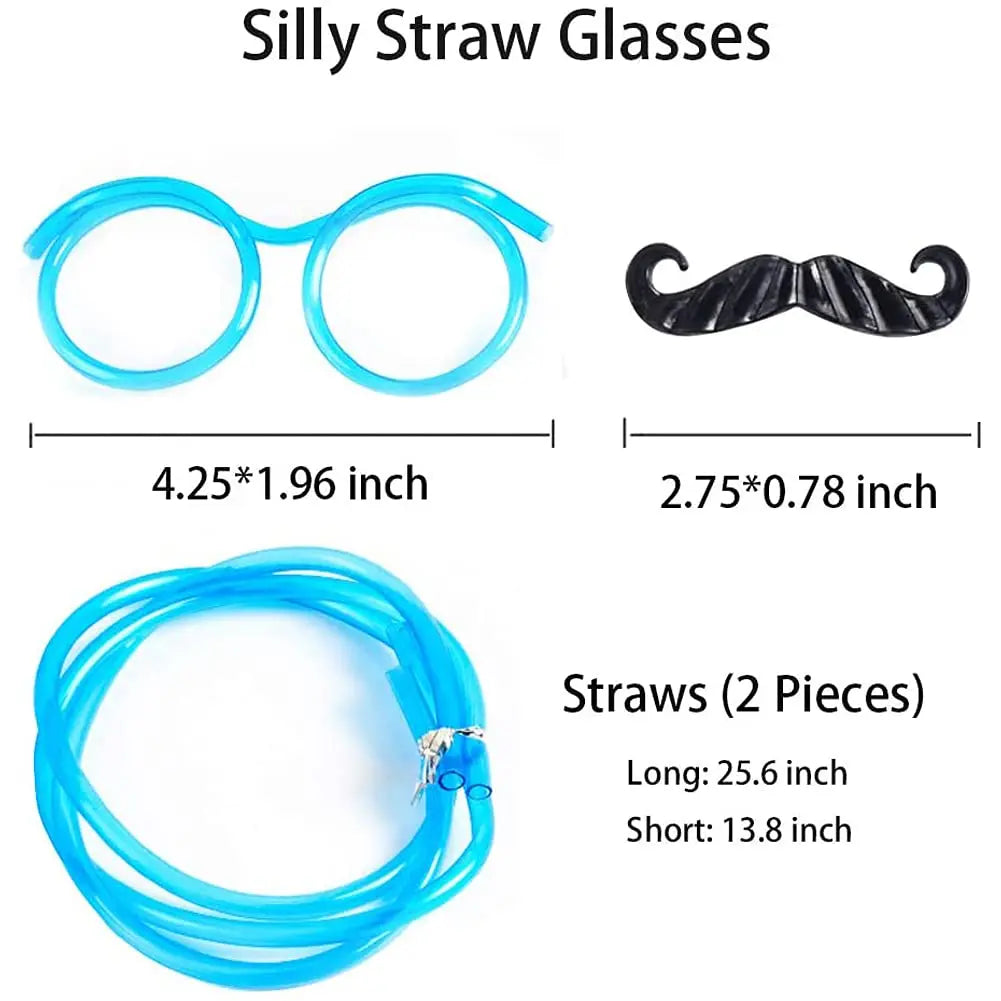 Glasses Funny Soft PVC Crazy Straws Beard Plastic Drinking Kids Party