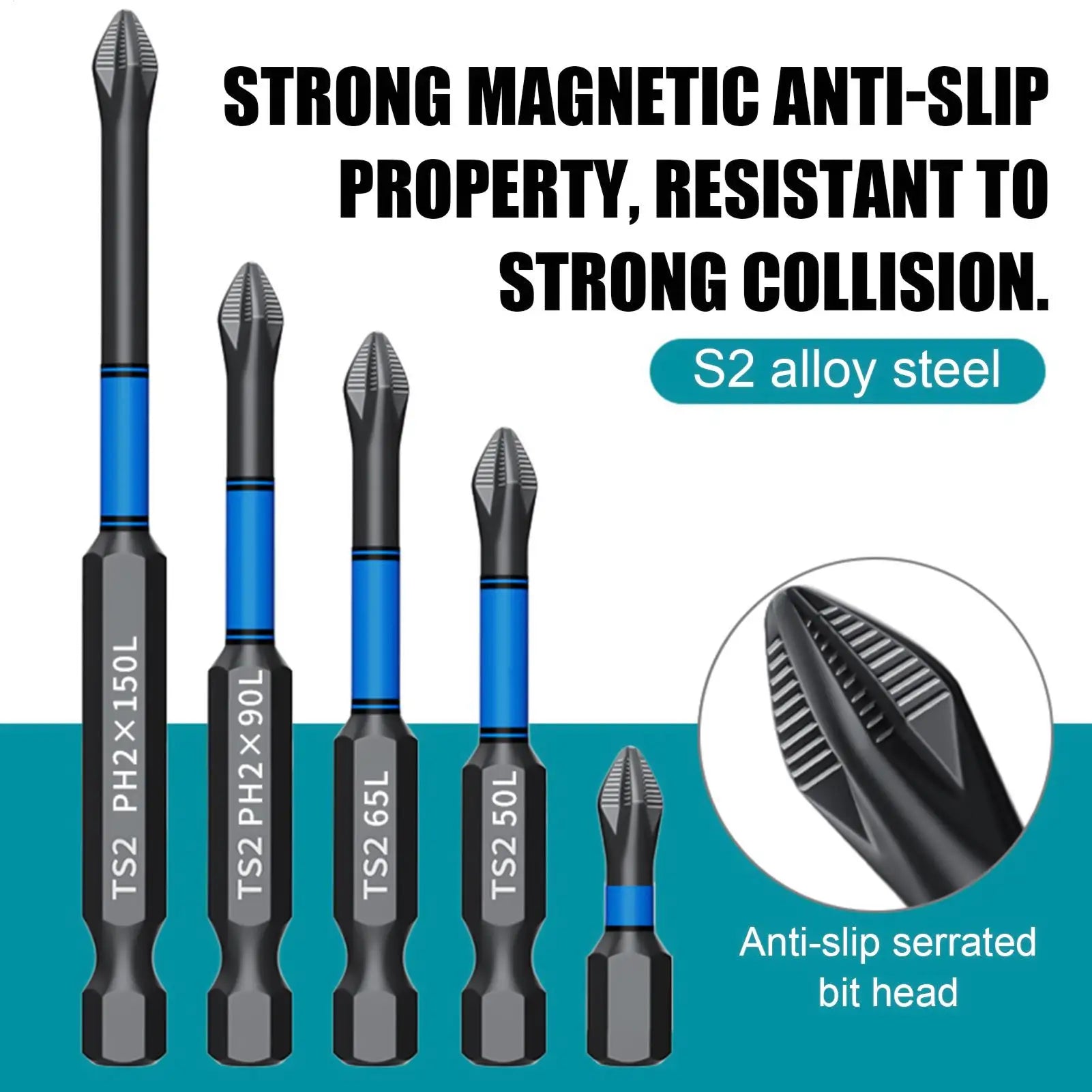 Screw Bit 6-Piece Precision Magnetic Alloy Steel Phillips Cordless
