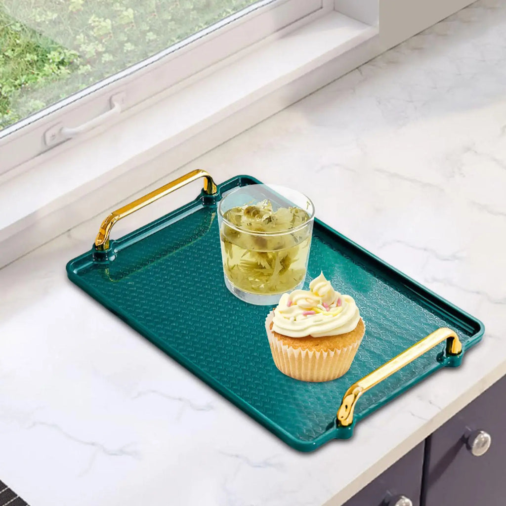 Rectangular Serving Tray with Handles – Vanity & Kitchen Platter Serving Tray Zpaxo green medium