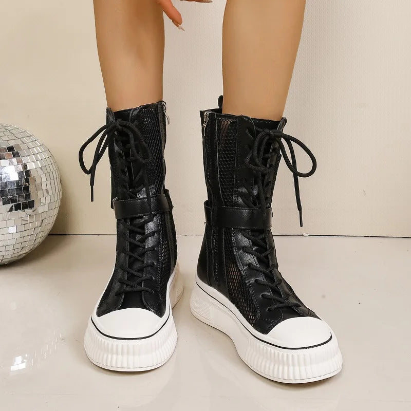 Women's Round Closed Toe Mesh Fabric Breathable Solid Mid Heel Zpaxo black 36