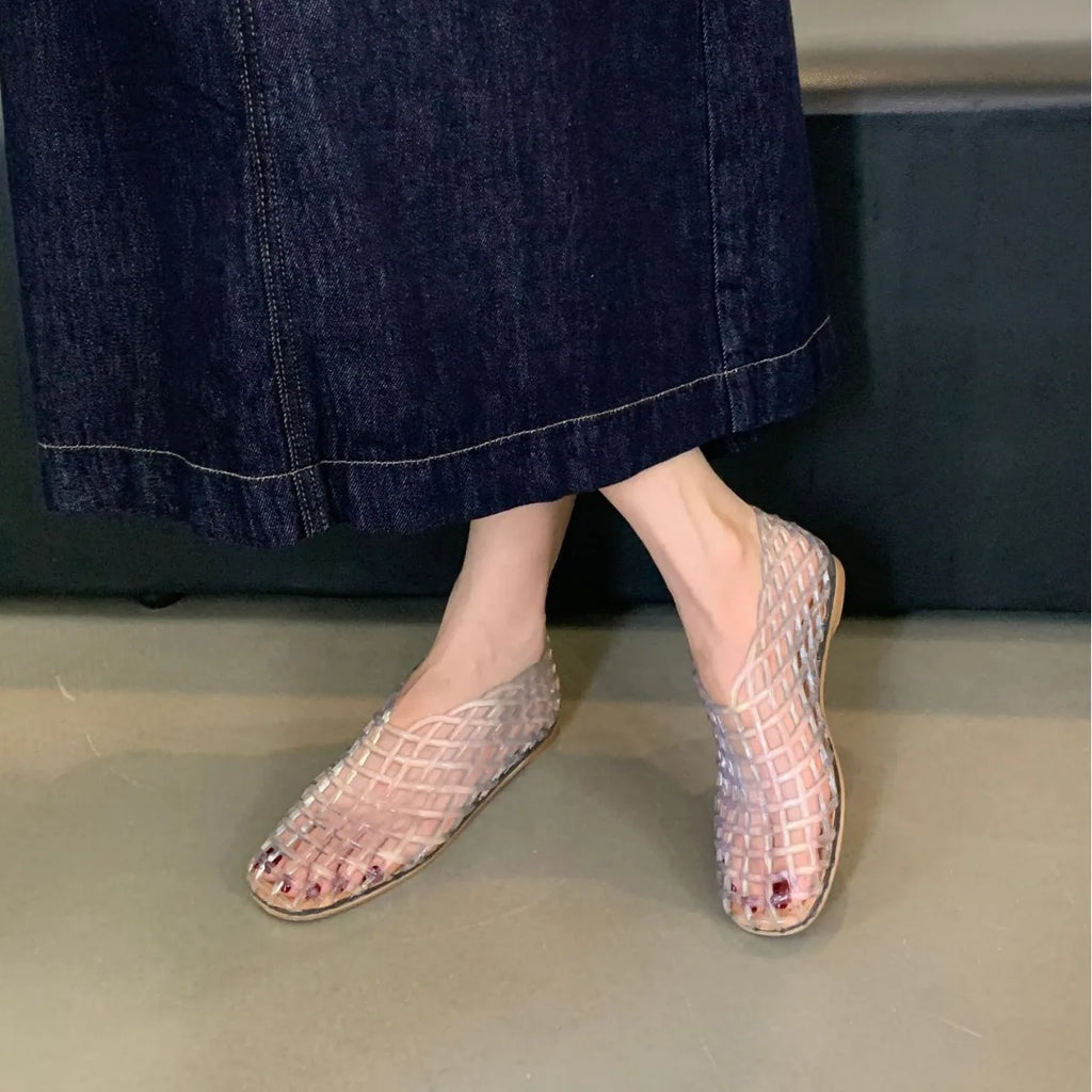 Summer Sandals for Women Hollowed Out Holes Women's Non Slip Jelly Sandals New Transparent Mesh Sandals for Women Plus Size 42 Zpaxo