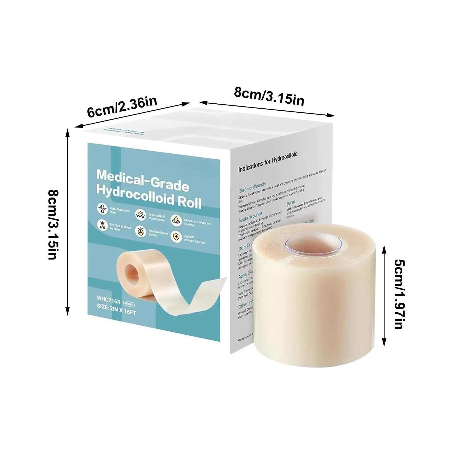 Hydrocolloid Bandages Roll 16.4ft Hydrocolloid Patch Bandages Waterproof Cuttable Pad for Daily Wear Face Body Burns Gym Zpaxo