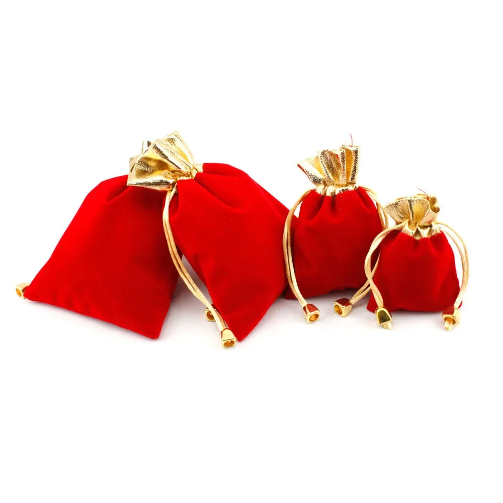 Red Velvet Drawstring Jewelry Pouches – 9/18/27pc Gift Bags