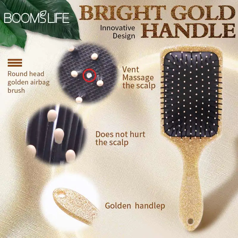 Luxury Gold Paddle Hair Brush Women Anti Static Hair Comb Curly Detangle HairBrush Hairdressing Massage Comb Beauty Styling Tool Zpaxo