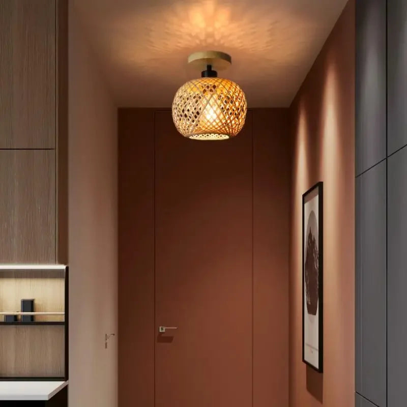 1Pcs Bamboo Lampshade Ceiling Pendant Lamp Hanging Lamp Handmade Rattan Light Fixture For Restaurant Dining Room Indoor Lighting Zpaxo