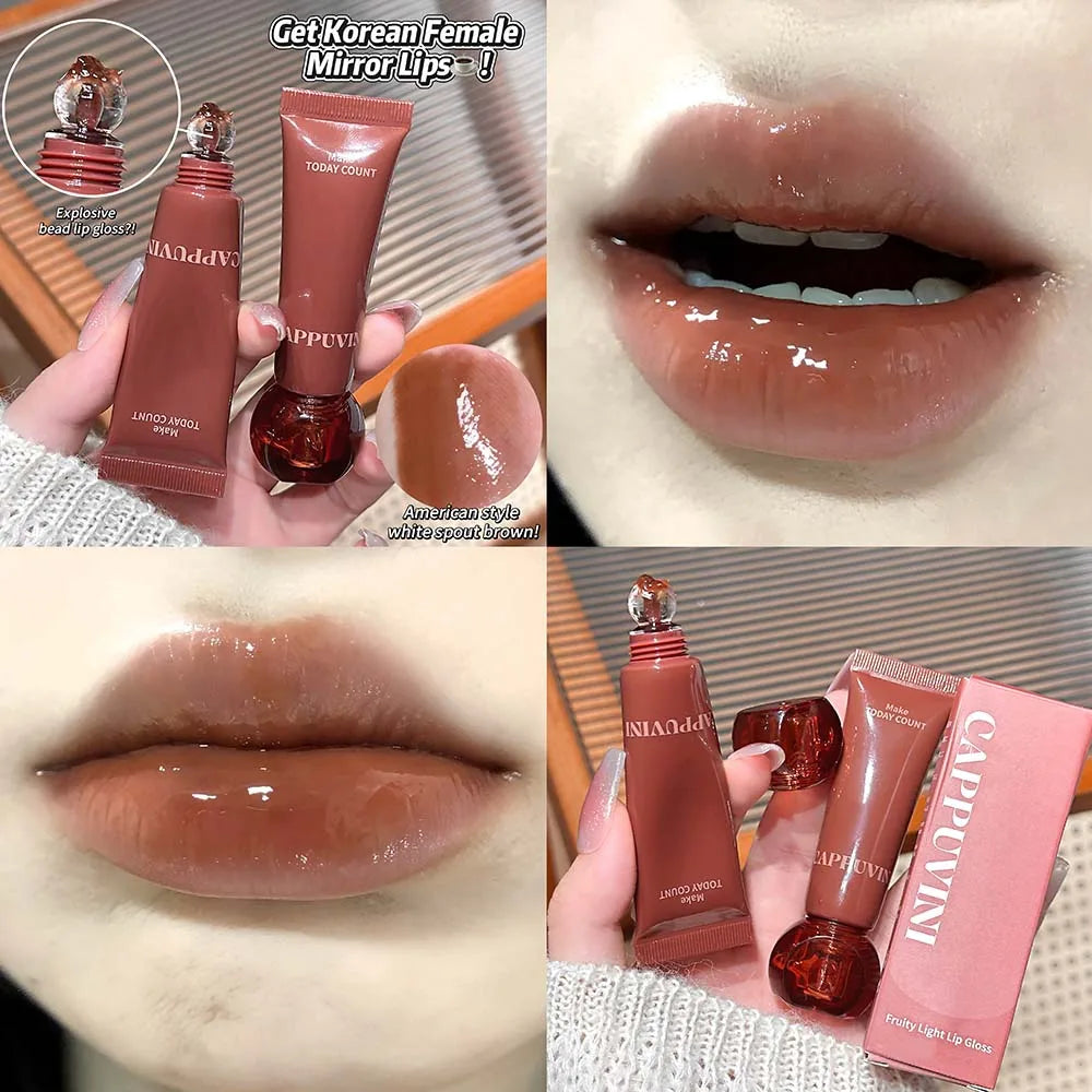 Korean Glass Lip Glaze Moisturizing Crystal Round Head Water Light Translucent Lip Gloss High-Shine Natural Lip Tint Cosmetics Zpaxo