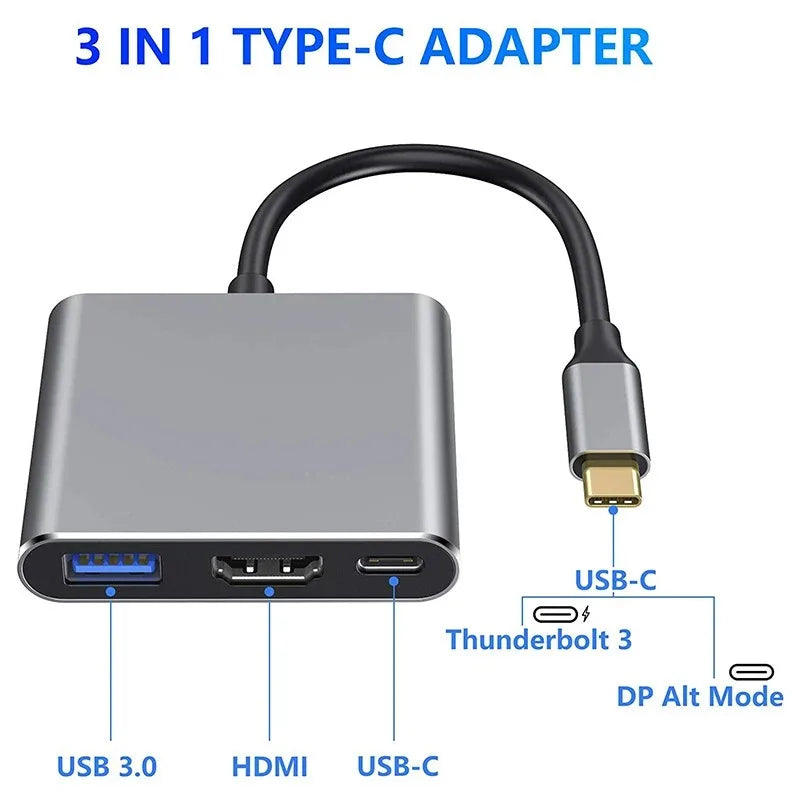 3-in-1 USB-C to HDMI Adapter Hub – USB 3.0 & PD Charging USB-C Hub Adapter Zpaxo