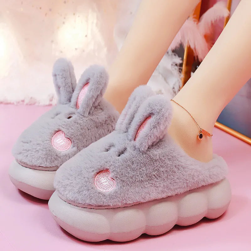 White Rabbit Hare Slippers Women's Cute Animal Platform Home Mules