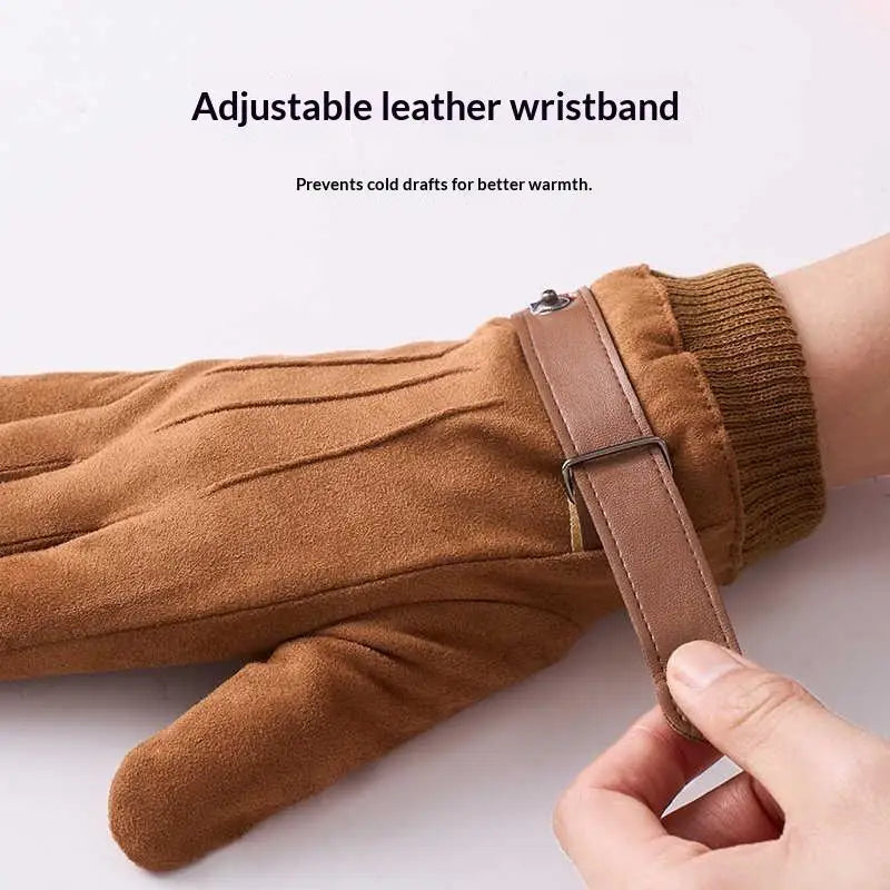 Suede Cycling Gloves Men Winter Thick Hiking Polyester Touch Screen Zpaxo