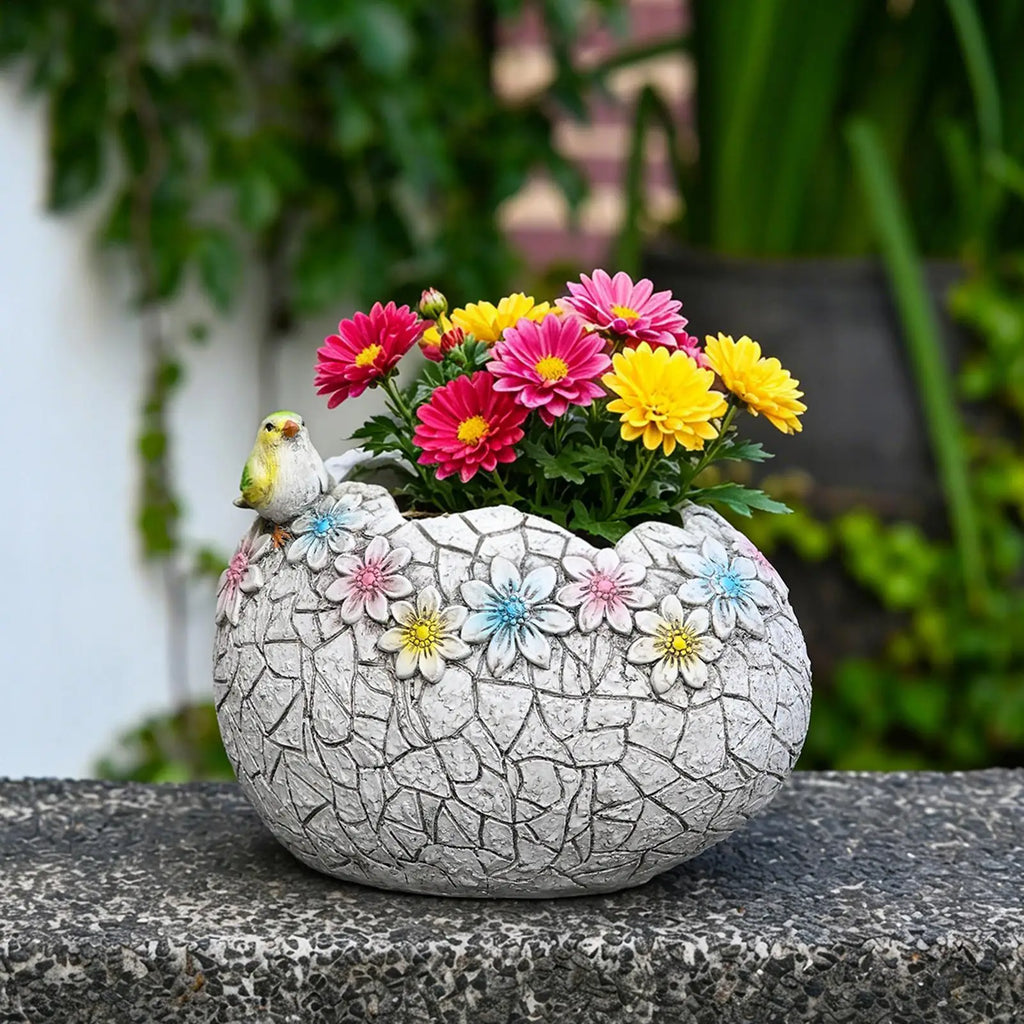 Resin Planters Outdoor Plants Cracked Egg Shell Funny Patio Flower
