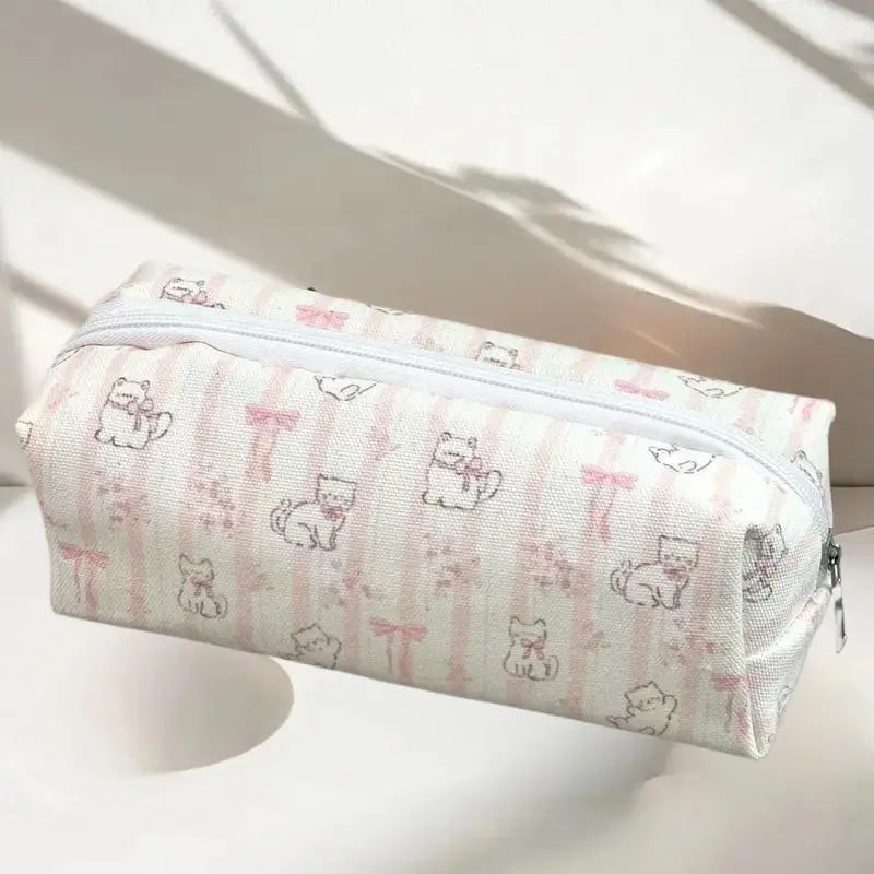 Lovely Bow Cat Pencil Pouch Large Pen Storage Compact Makeup Bag Zpaxo