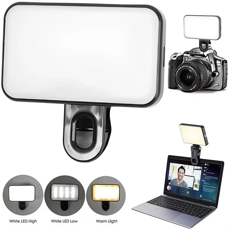 Portable Mini LED Selfie Fill Light 3 Modes Adjustable Brightness Rechargeable Clip On For Mobile Phone Laptops Live Video Light Zpaxo