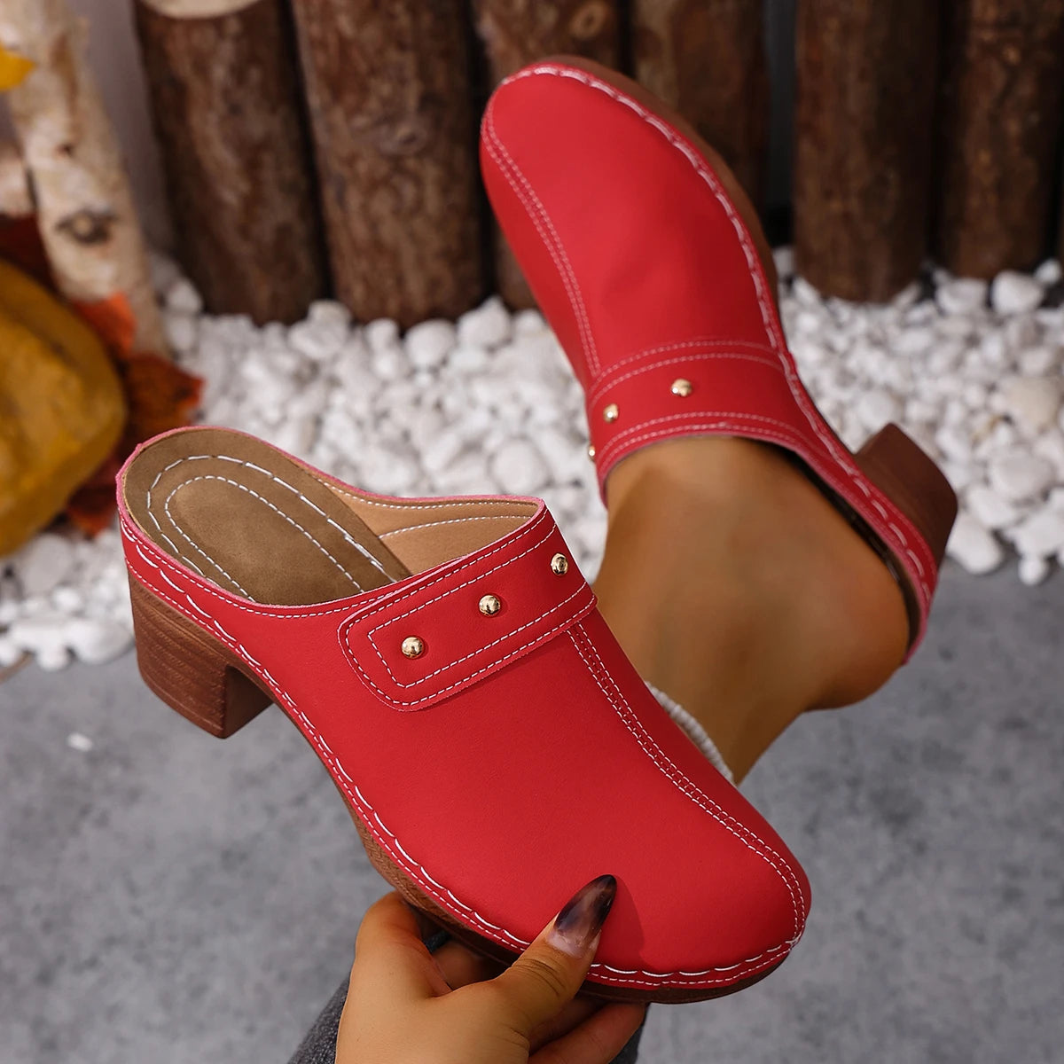 Women Slippers 2026 Chunky Heels Platform Sandals Summer Retro Round Zpaxo