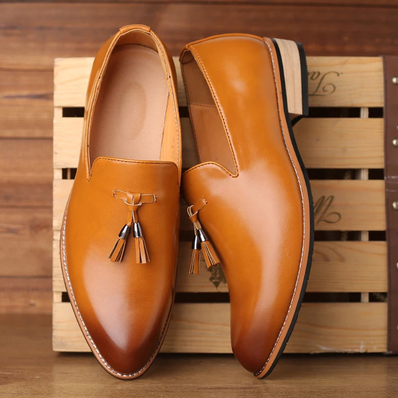 Mens Pointed Toe British Business Formal Dress Shoes Slip Leather Big Zpaxo