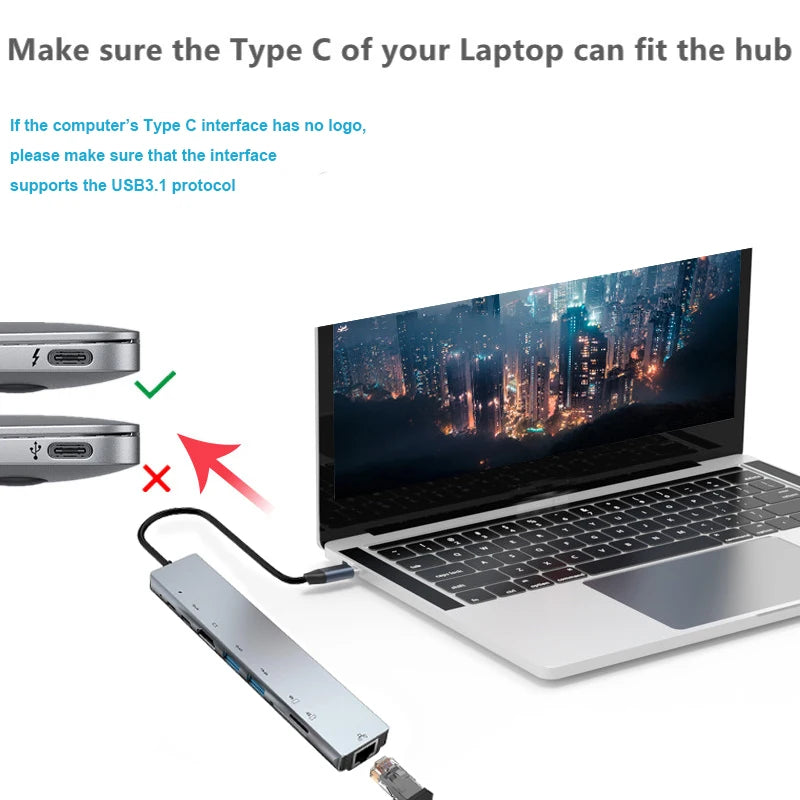 7-in-1 USB 3.0 Type-C Hub Docking Station | SD TF Audio USB-C Docking Hub Zpaxo