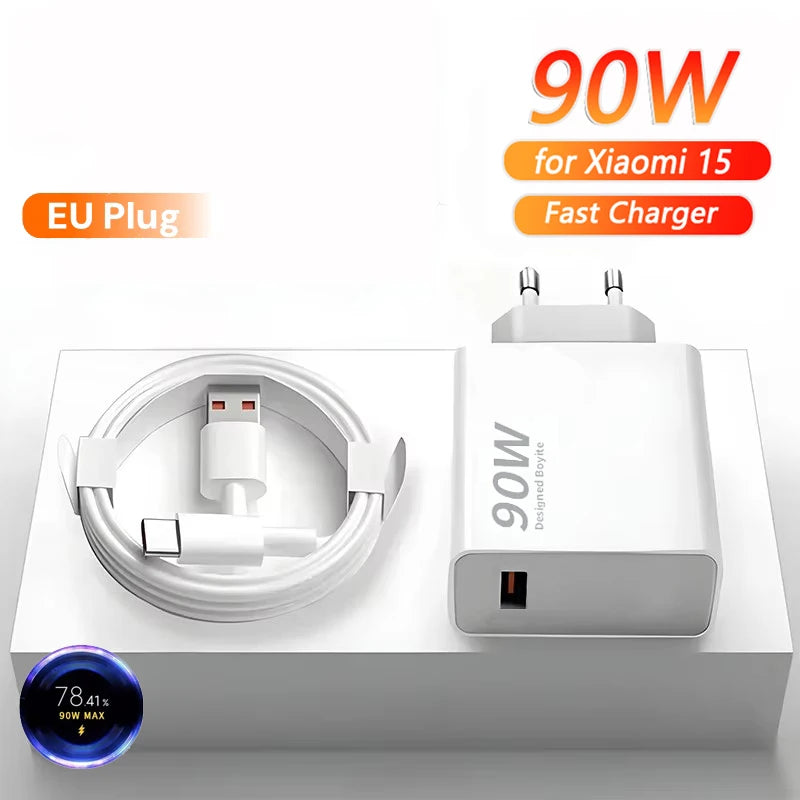 90W Charger Fast Turbo Charging Eu Wall Power Adapter 6A C Cable Mi