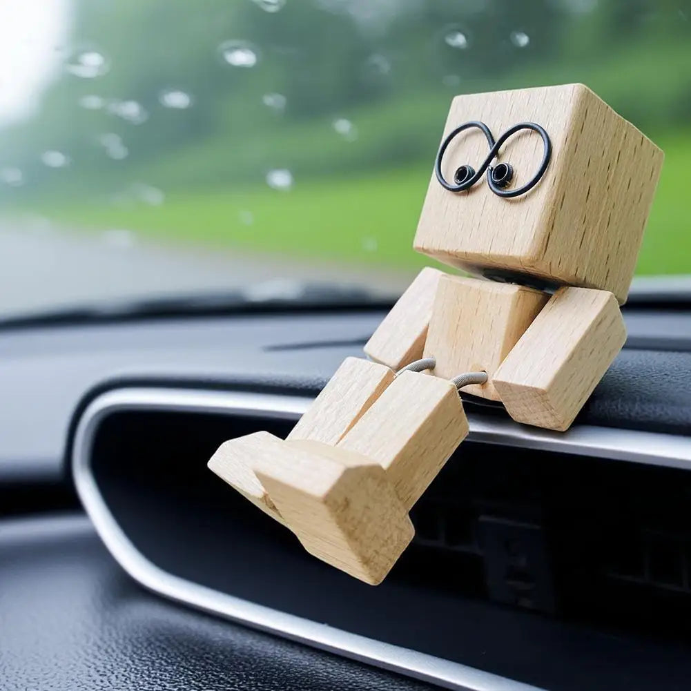 Leg-shaking Wooden Man Car Dashboard Decor Car Aromatherapy Ornaments Leg-swinging Robot Figurine Healing Gift Zpaxo