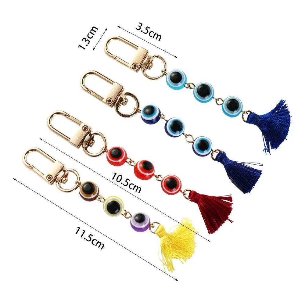 Turkish Blue Eye Lucky Turkish Evil Eye Keychain Backpack Charms Durable Colorful Tassel Pendant Beads Resin Demon Eye Keyring Zpaxo