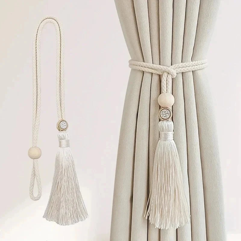 Boho Decorative Curtain Tiebacks Long Tassel Rhinestone Adjustable